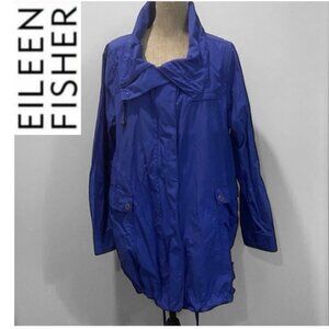 Eileen Fisher Blue Lightweight Windbreaker Trench Jacket Stand Collar XL